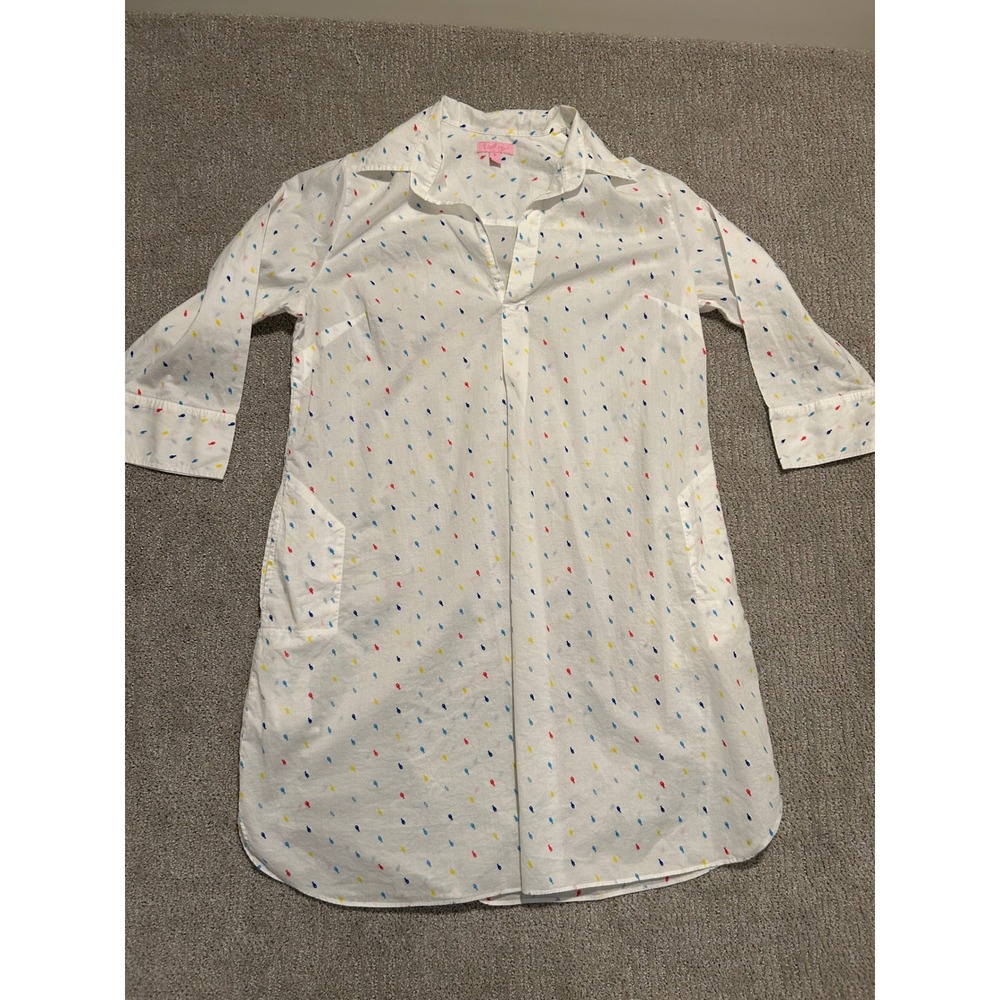Lilly‎ Pulitzer White Fish Print Button Down Tunic Shirt Dress XL